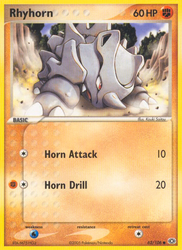 Rhyhorn Pokemon card (62/106, Emerald)