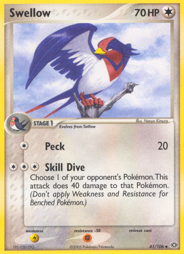 Swellow Pokemon card (41/106, Emerald)