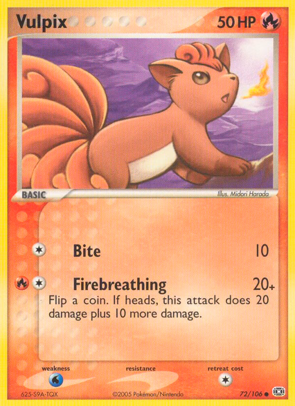 Vulpix Pokemon card (72/106, Emerald)