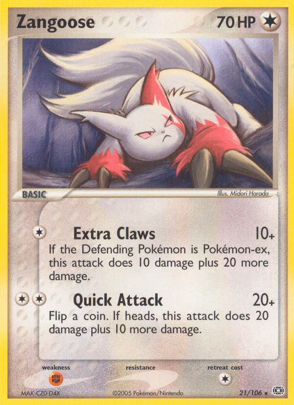 Zangoose Pokemon card (21/106, Emerald)
