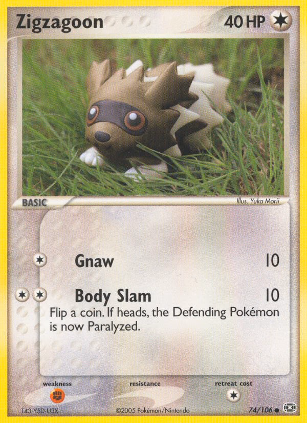 Zigzagoon Pokemon card (74/106, Emerald)
