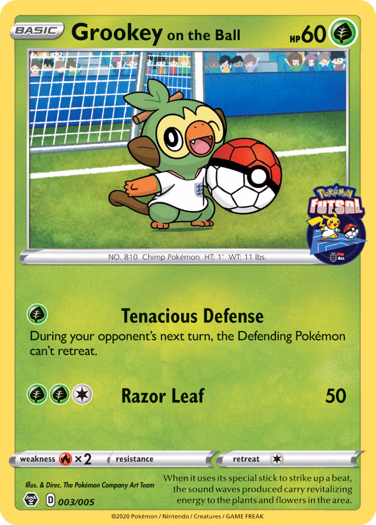 Grookey on the Ball Pokemon card (003/005, Pokémon Futsal Collection)