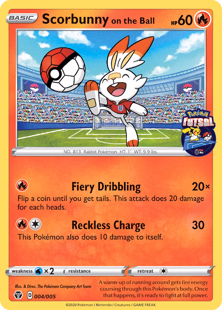 Scorbunny on the Ball Pokemon card (004/005, Pokémon Futsal Collection)