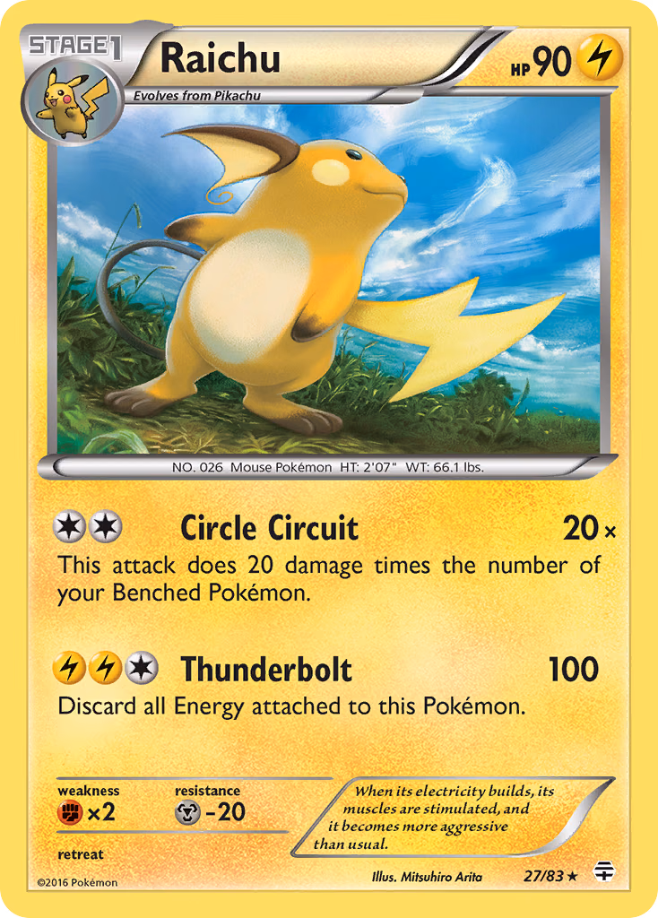Raichu Pokemon card (27/83, Generations)