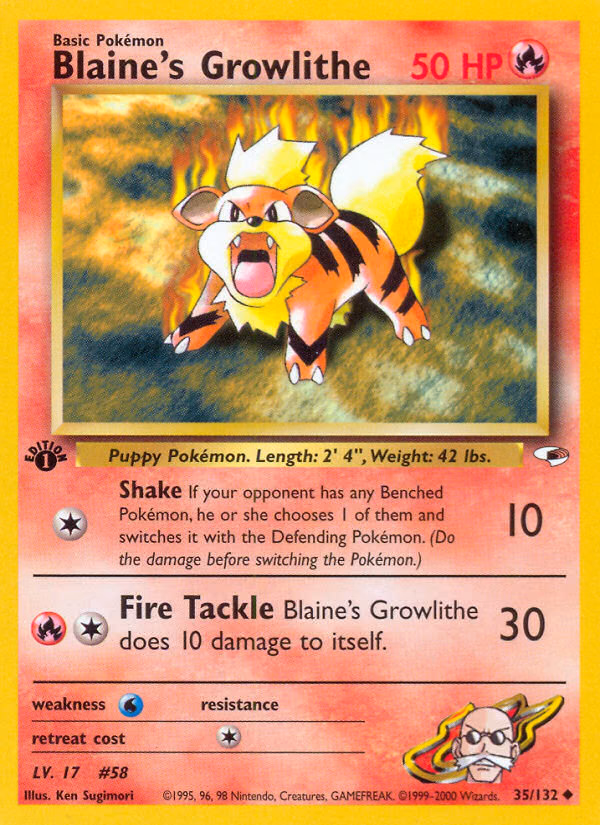 Blaine's Growlithe (1st Edition) Pokemon card (35/132, Gym Heroes)
