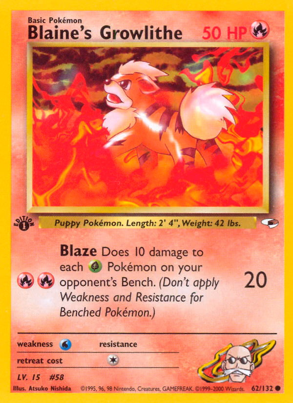 Blaine's Growlithe (1st Edition) Pokemon card (62/132, Gym Heroes)