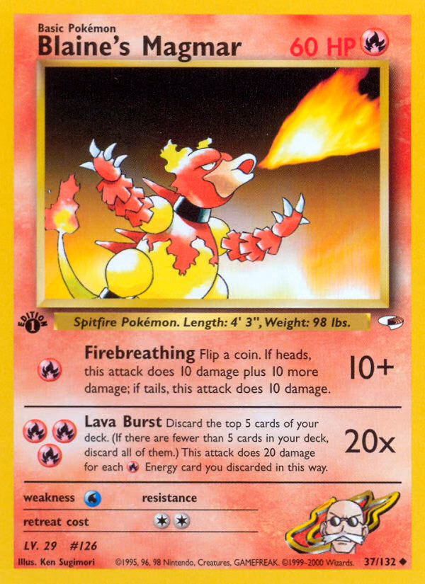 Blaine's Magmar (1st Edition) Pokemon card (37/132, Gym Heroes)