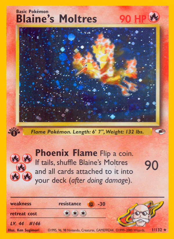 Blaine's Moltres (Unlimited) Pokemon card (1/132, Gym Heroes)