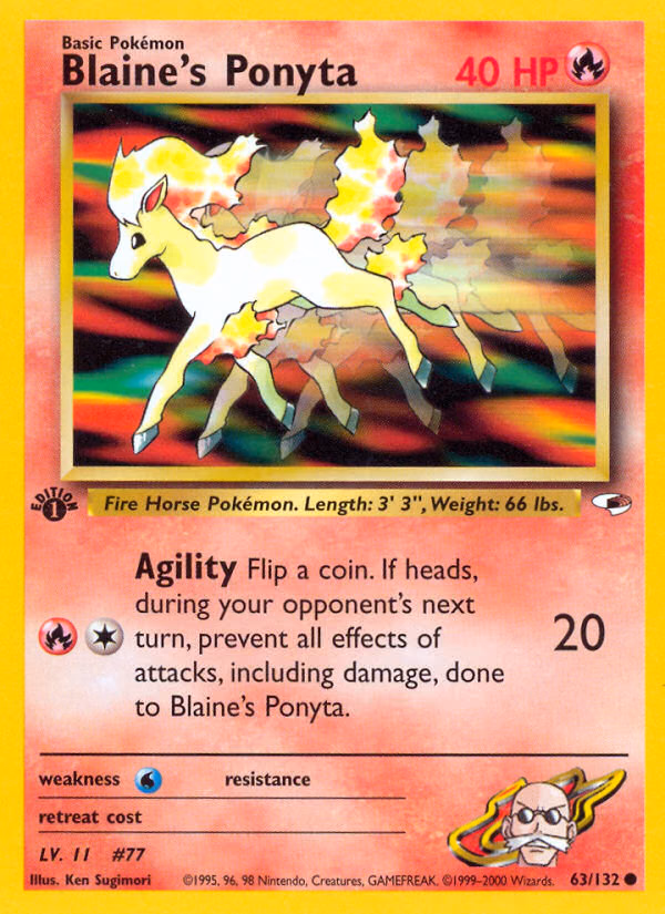 Blaine's Ponyta (1st Edition) Pokemon card (63/132, Gym Heroes)