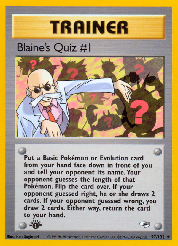 Blaine's Quiz #1 (1st Edition) Pokemon card (97/132, Gym Heroes)