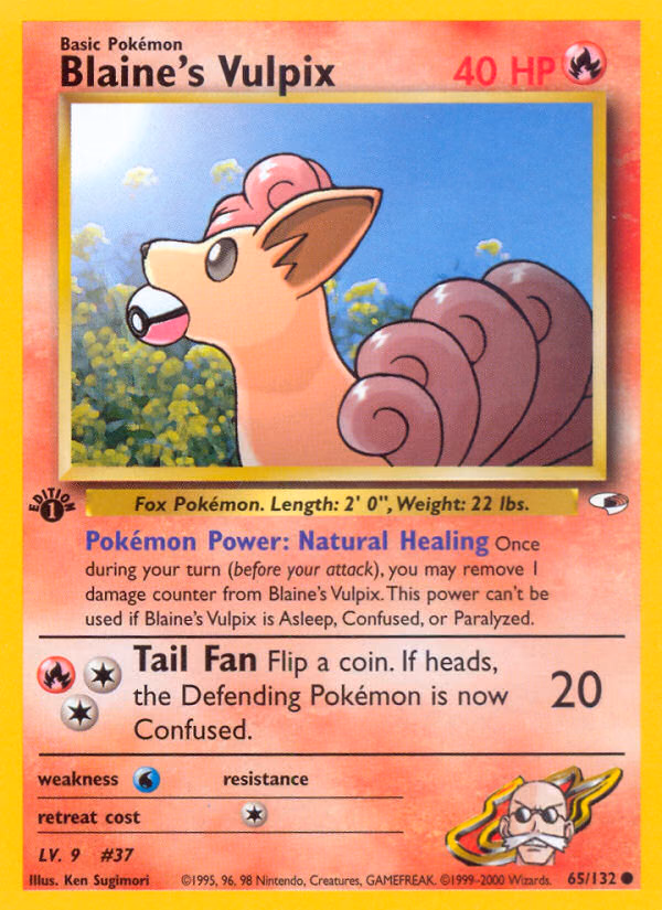 Blaine's Vulpix (1st Edition) Pokemon card (65/132, Gym Heroes)