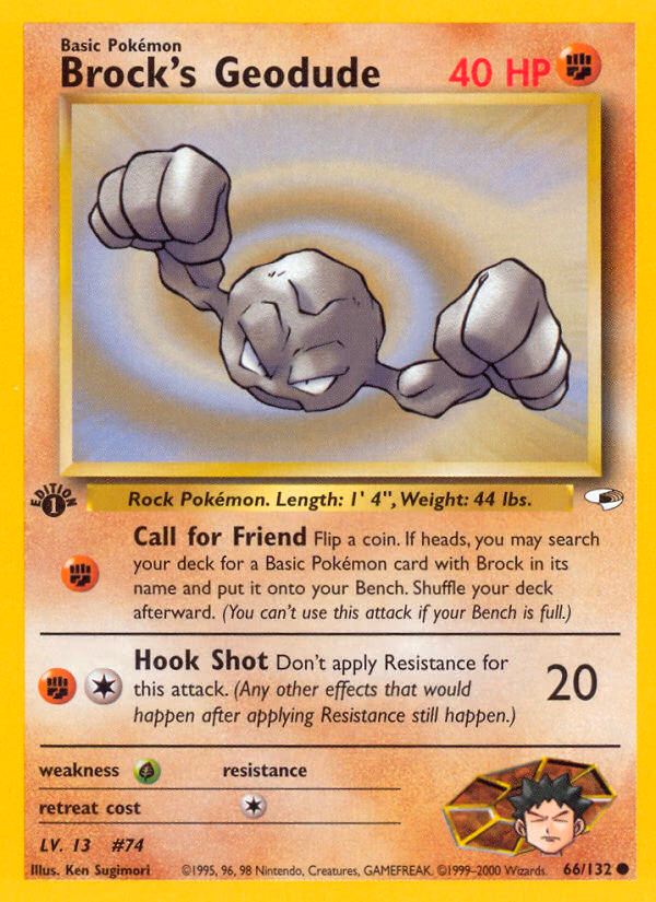 Brock's Geodude (1st Edition) Pokemon card (66/132, Gym Heroes)