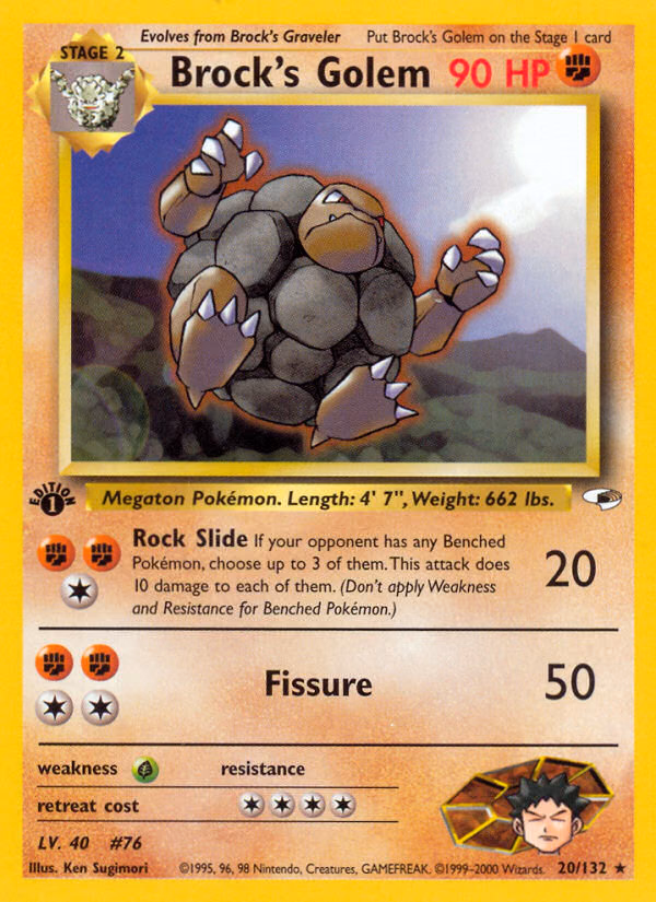 Brock's Golem (Unlimited) Pokemon card (20/132, Gym Heroes)