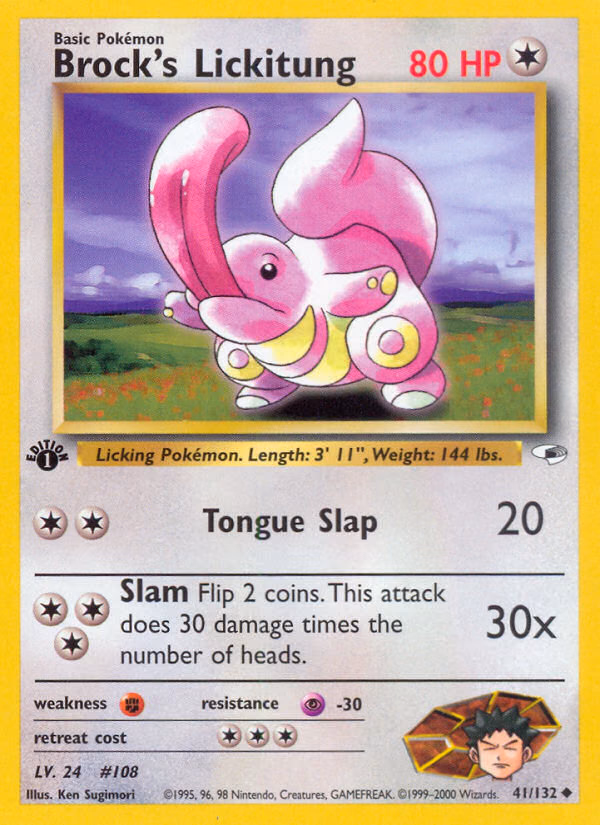 Brock's Lickitung (1st Edition) Pokemon card (41/132, Gym Heroes)