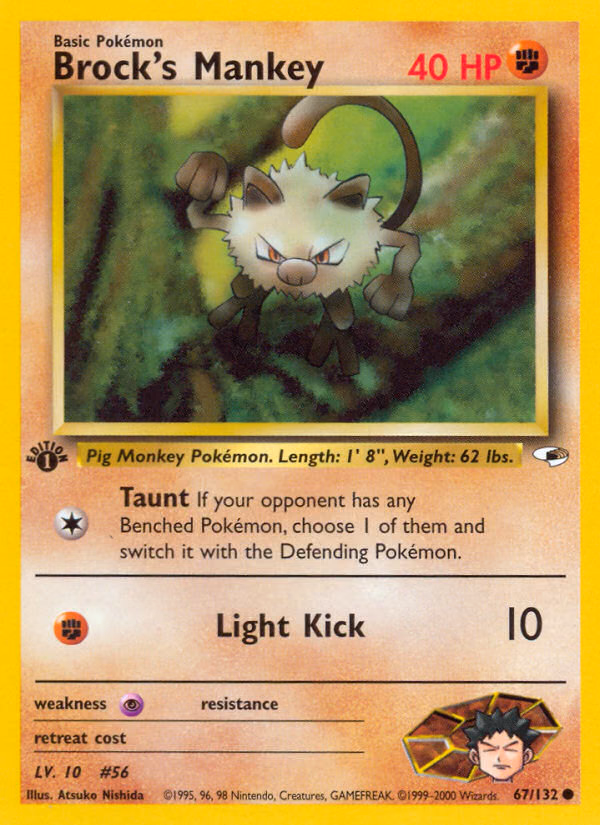 Brock's Mankey (Unlimited) Pokemon card (67/132, Gym Heroes)