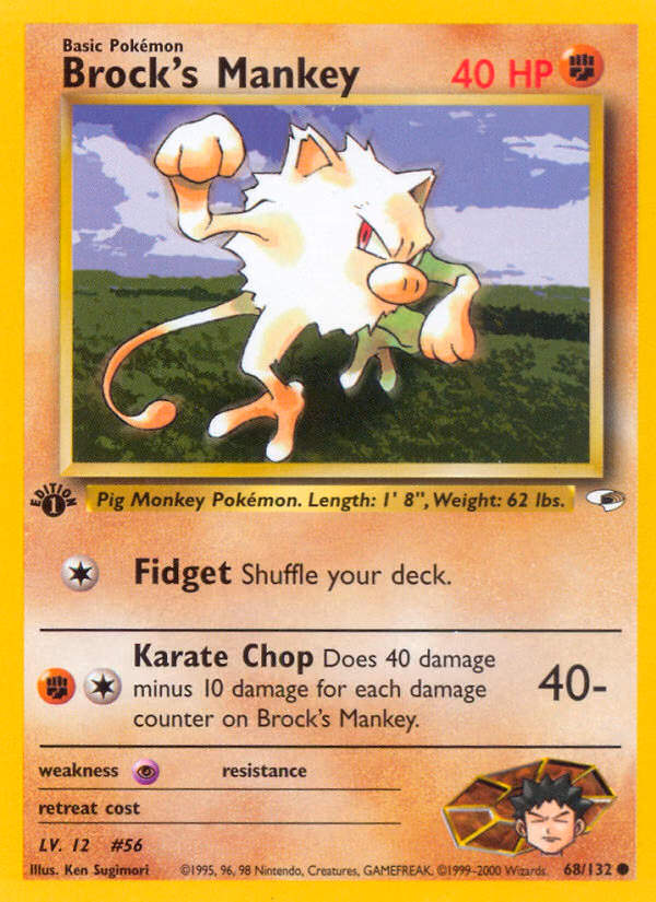 Brock's Mankey (Unlimited) Pokemon card (68/132, Gym Heroes)