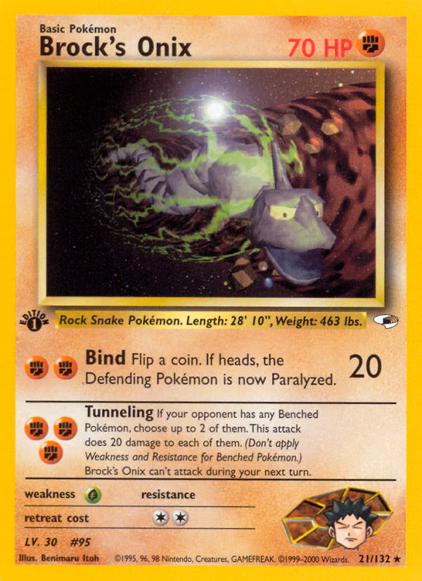 Brock's Onix (1st Edition) Pokemon card (21/132, Gym Heroes)