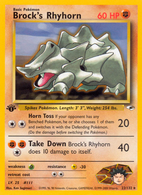 Brock's Rhyhorn (Unlimited) Pokemon card (22/132, Gym Heroes)