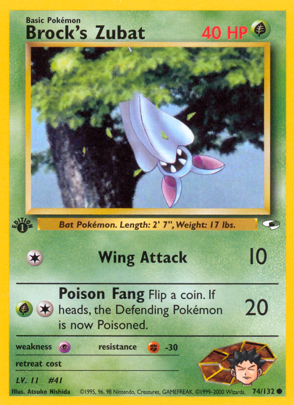 Brock's Zubat (1st Edition) Pokemon card (74/132, Gym Heroes)