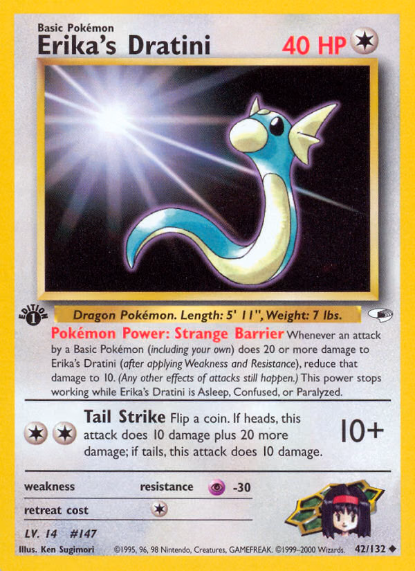 Erika's Dratini (1st Edition) Pokemon card (42/132, Gym Heroes)