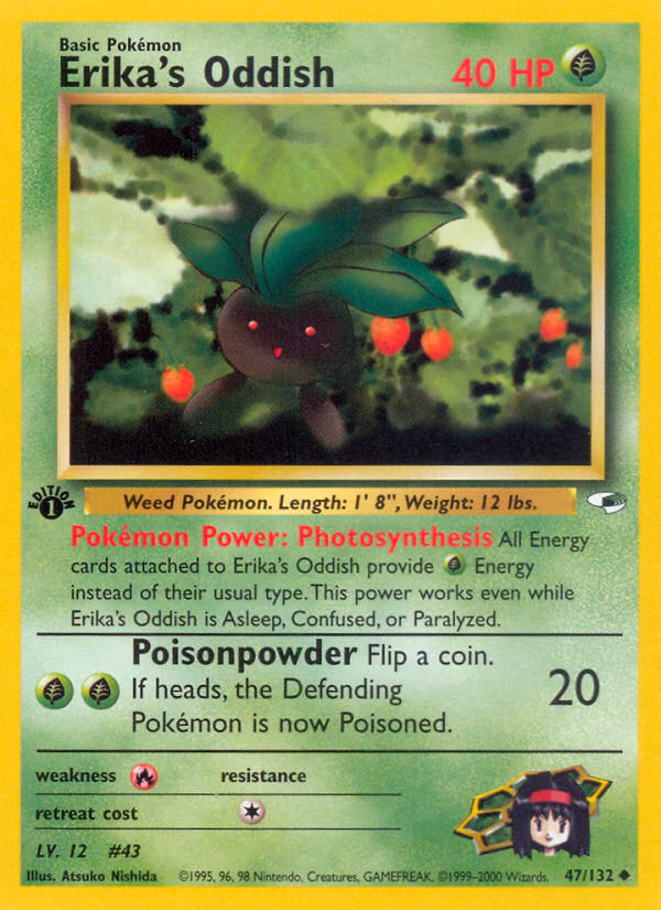Erika's Oddish (1st Edition) Pokemon card (47/132, Gym Heroes)