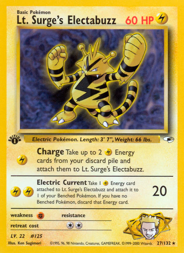 Lt. Surge's Electabuzz (1st Edition) Pokemon card (27/132, Gym Heroes)