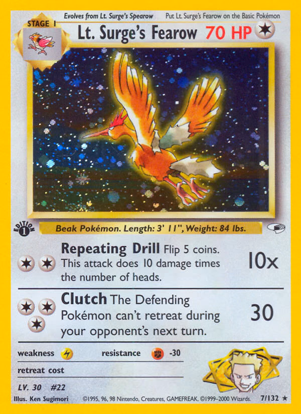 Lt. Surge's Fearow (1st Edition) Pokemon card (7/132, Gym Heroes)