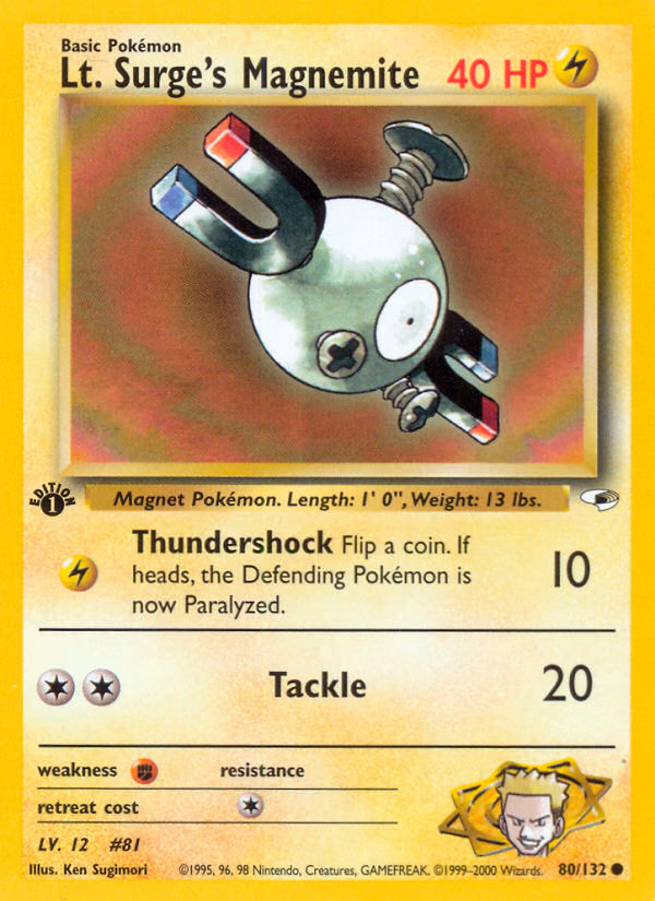 Lt. Surge's Magnemite (1st Edition) Pokemon card (80/132, Gym Heroes)