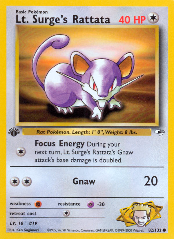 Lt. Surge's Rattata (Unlimited) Pokemon card (82/132, Gym Heroes)