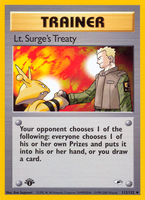 Lt. Surge's Treaty (Unlimited) Pokemon card (112/132, Gym Heroes)