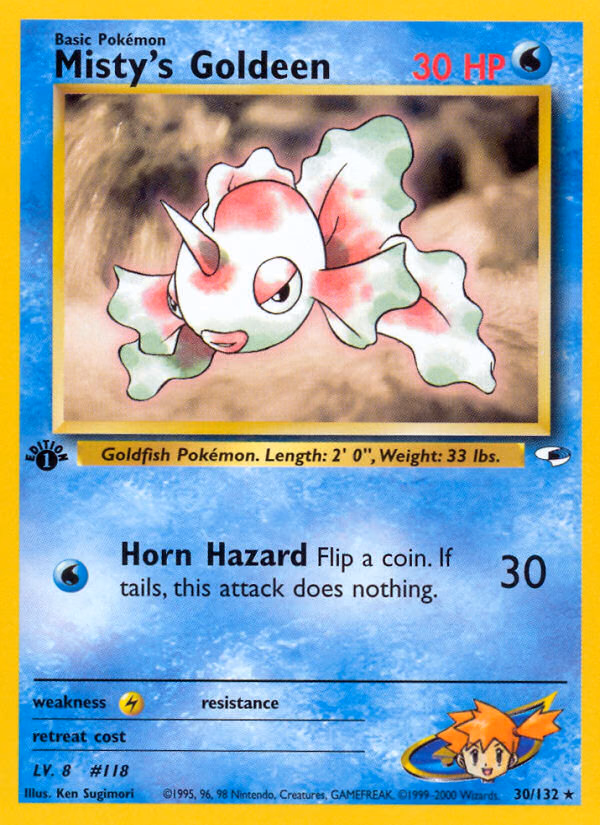 Misty's Goldeen (1st Edition) Pokemon card (30/132, Gym Heroes)
