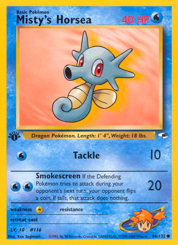 Misty's Horsea (1st Edition) Pokemon card (86/132, Gym Heroes)