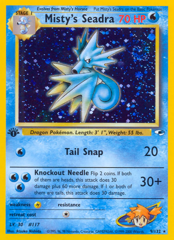 Misty's Seadra (1st Edition) Pokemon card (9/132, Gym Heroes)