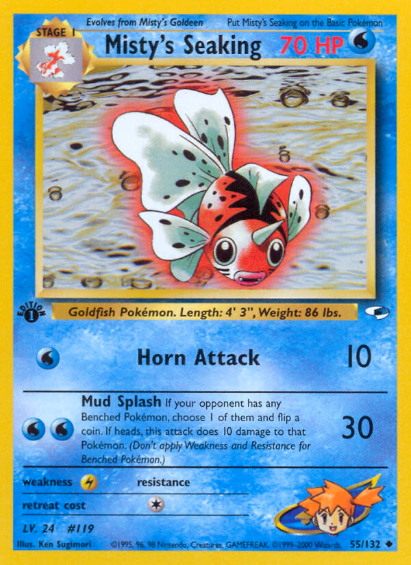 Misty's Seaking (1st Edition) Pokemon card (55/132, Gym Heroes)