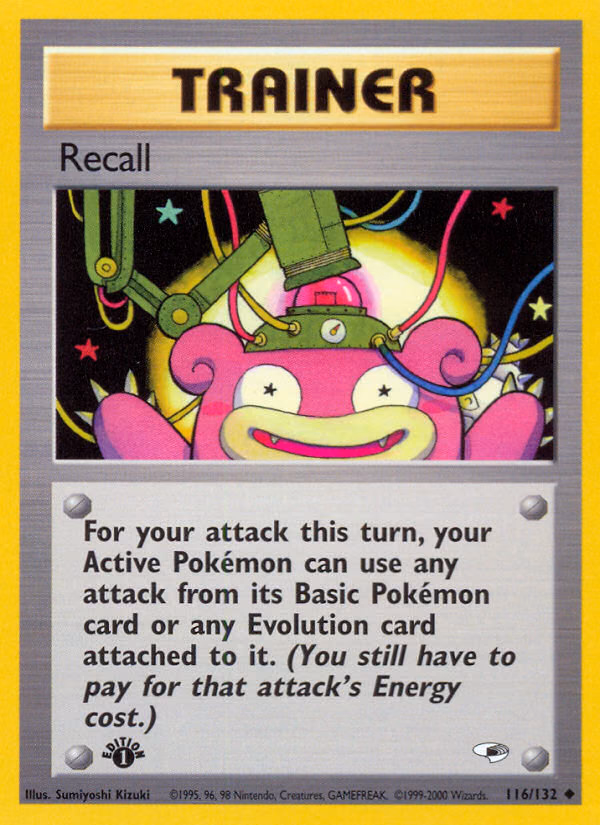 Recall (1st Edition) Pokemon card (116/132, Gym Heroes)