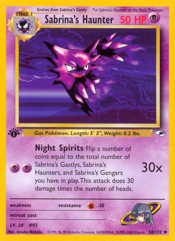 Sabrina's Haunter (1st Edition) Pokemon card (58/132, Gym Heroes)