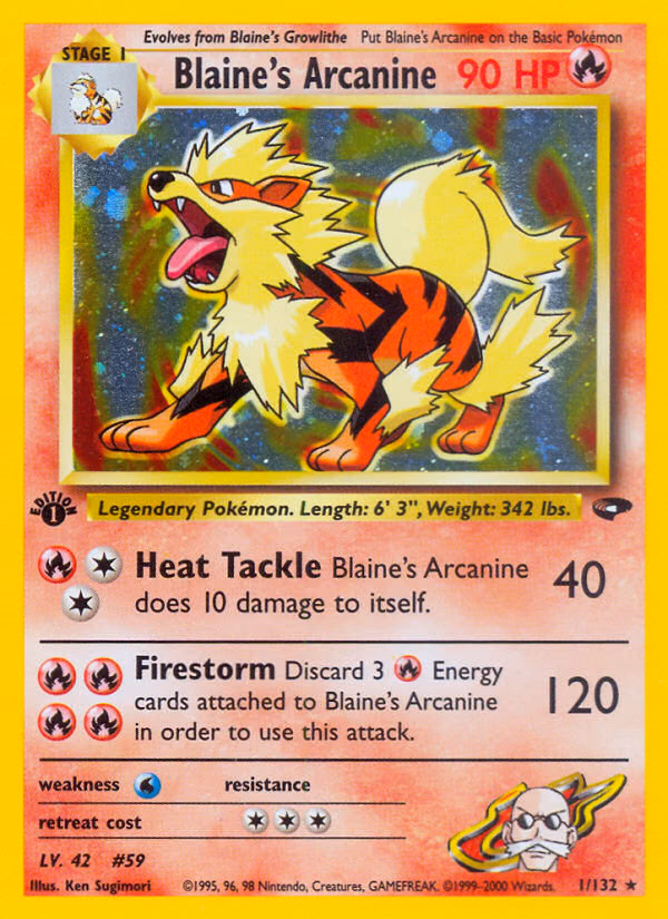 Blaine's Arcanine (1st Edition) Pokemon card (1/132, Gym Challenge)