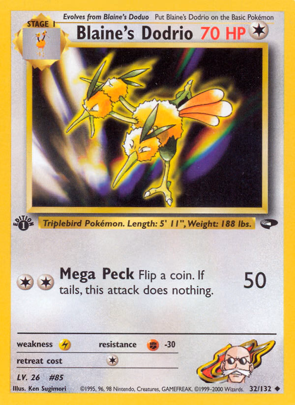 Blaine's Dodrio (Unlimited) Pokemon card (32/132, Gym Challenge)