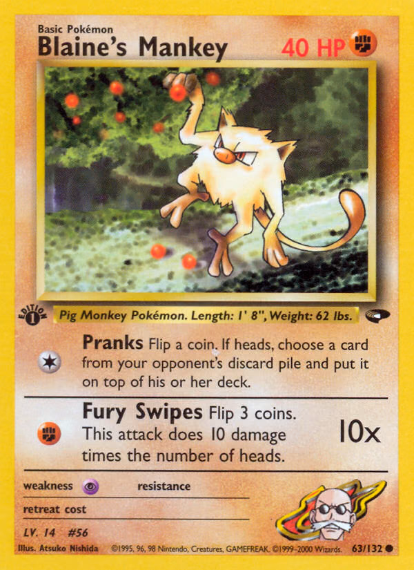 Blaine's Mankey (Unlimited) Pokemon card (63/132, Gym Challenge)