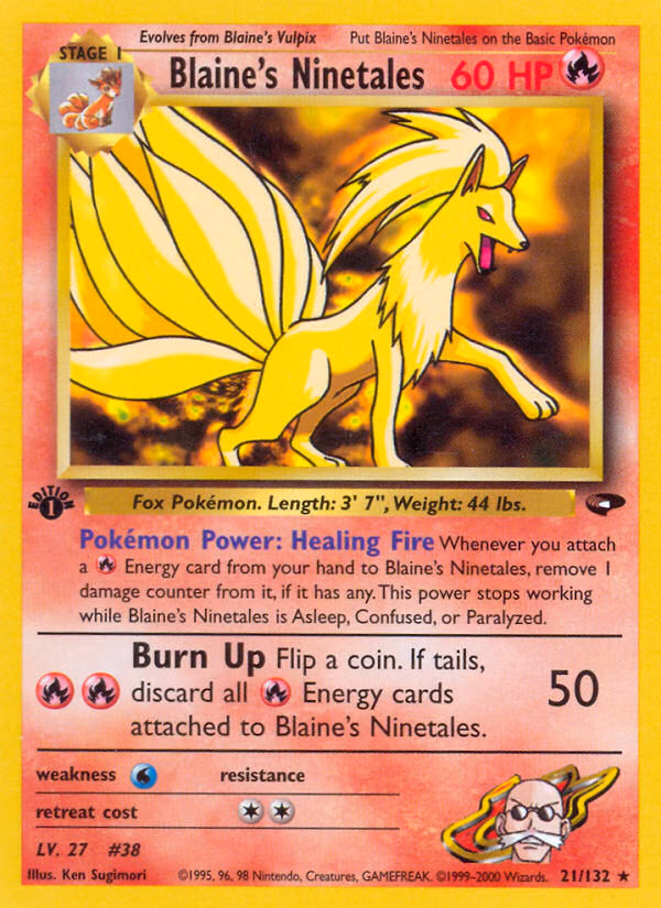 Blaine's Ninetales (Unlimited) Pokemon card (21/132, Gym Challenge)