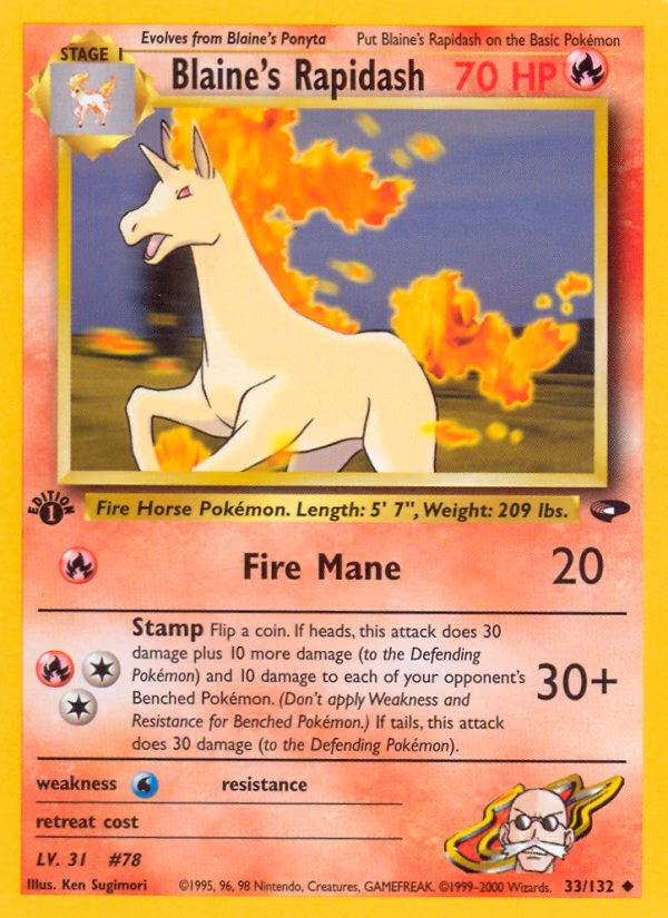 Blaine's Rapidash (1st Edition) Pokemon card (33/132, Gym Challenge)