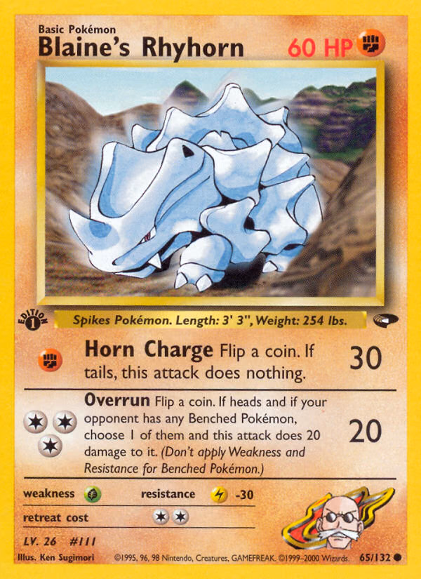 Blaine's Rhyhorn (1st Edition) Pokemon card (65/132, Gym Challenge)