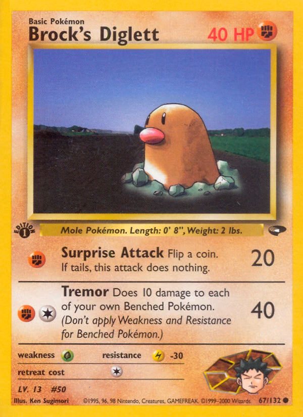 Brock's Diglett (1st Edition) Pokemon card (67/132, Gym Challenge)