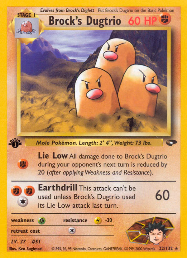 Brock's Dugtrio (Unlimited) Pokemon card (22/132, Gym Challenge)