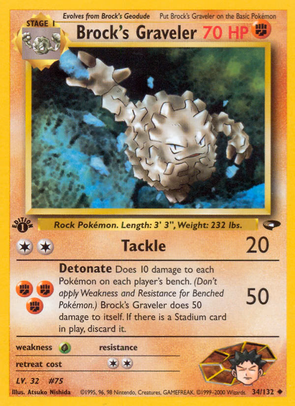 Brock's Graveler (1st Edition) Pokemon card (34/132, Gym Challenge)