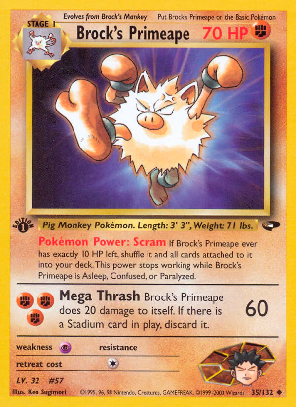 Brock's Primeape (1st Edition) Pokemon card (35/132, Gym Challenge)