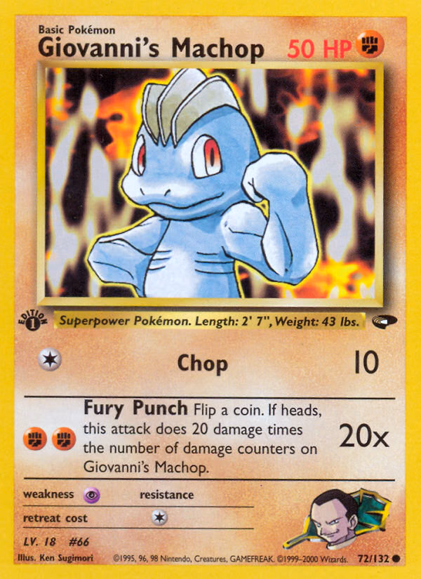 Giovanni's Machop (1st Edition) Pokemon card (72/132, Gym Challenge)