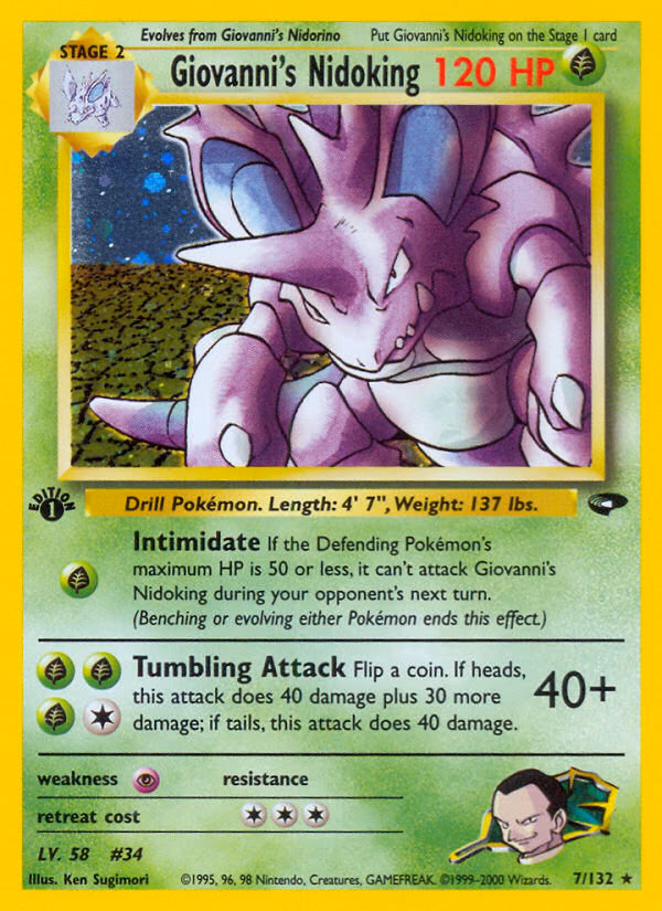 Giovanni's Nidoking (1st Edition) Pokemon card (7/132, Gym Challenge)