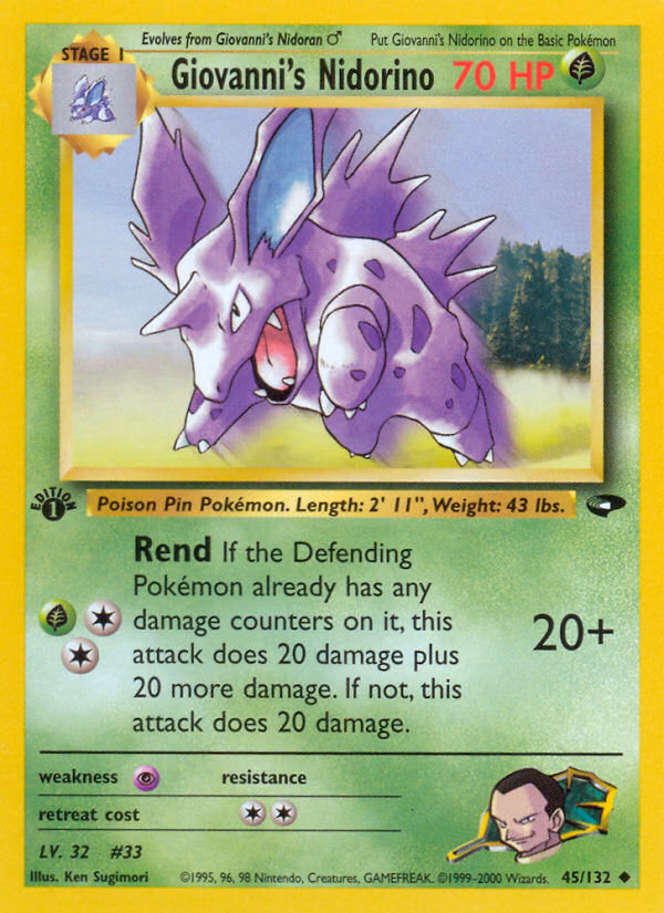 Giovanni's Nidorino (1st Edition) Pokemon card (45/132, Gym Challenge)