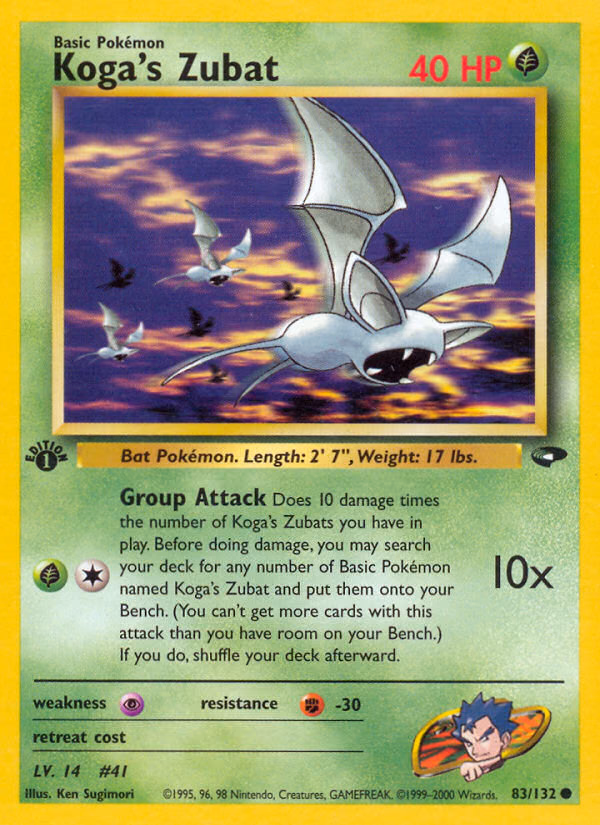 Koga's Zubat (1st Edition) Pokemon card (83/132, Gym Challenge)